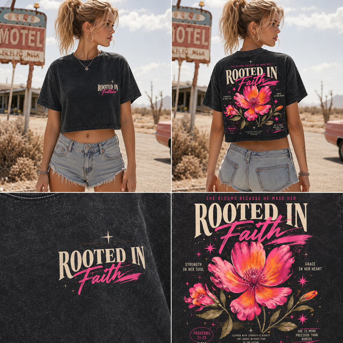 Rooted in Faith Floral Crop Tee