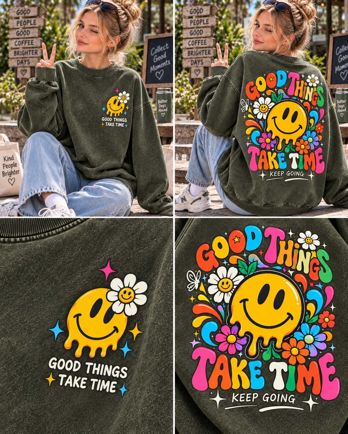 Good Things Take Time – Vintage Smiley Sweatshirt