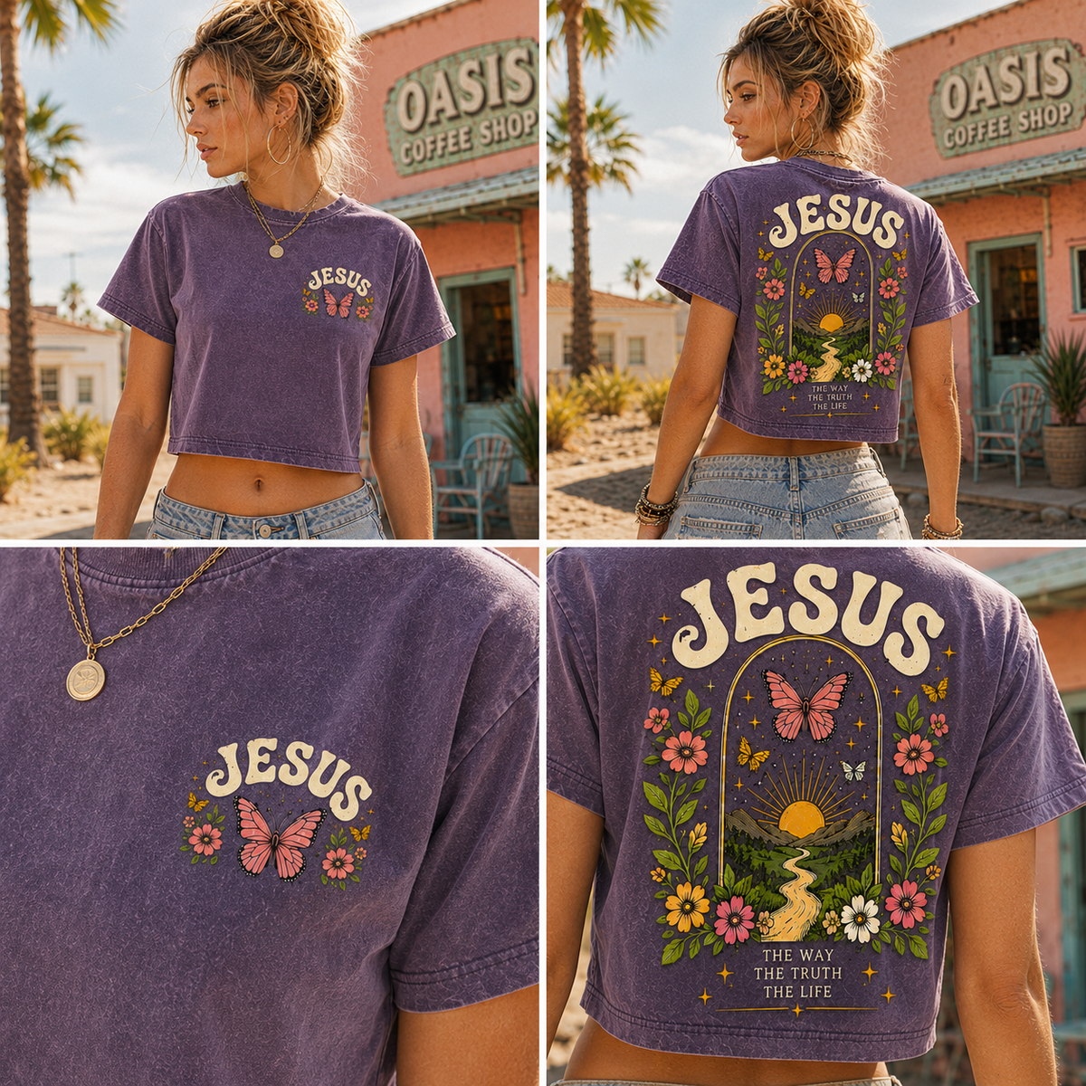 Jesus Butterfly Vintage Crop Top – Washed Tee