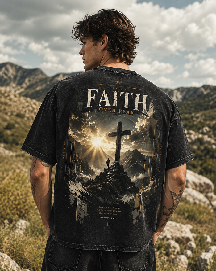 Faith Over Fear Vintage Graphic T-Shirt – Unisex Washed Tee