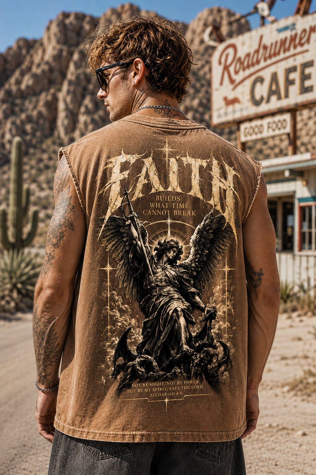 Washed Black Faith Angel Muscle Tee