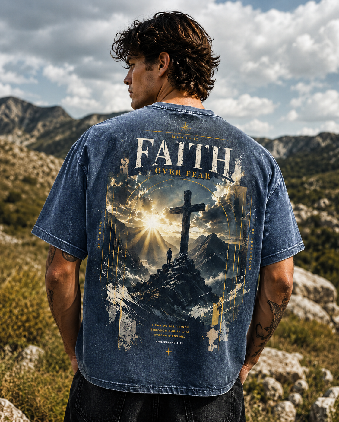 Faith Over Fear Vintage Graphic T-Shirt – Unisex Washed Tee