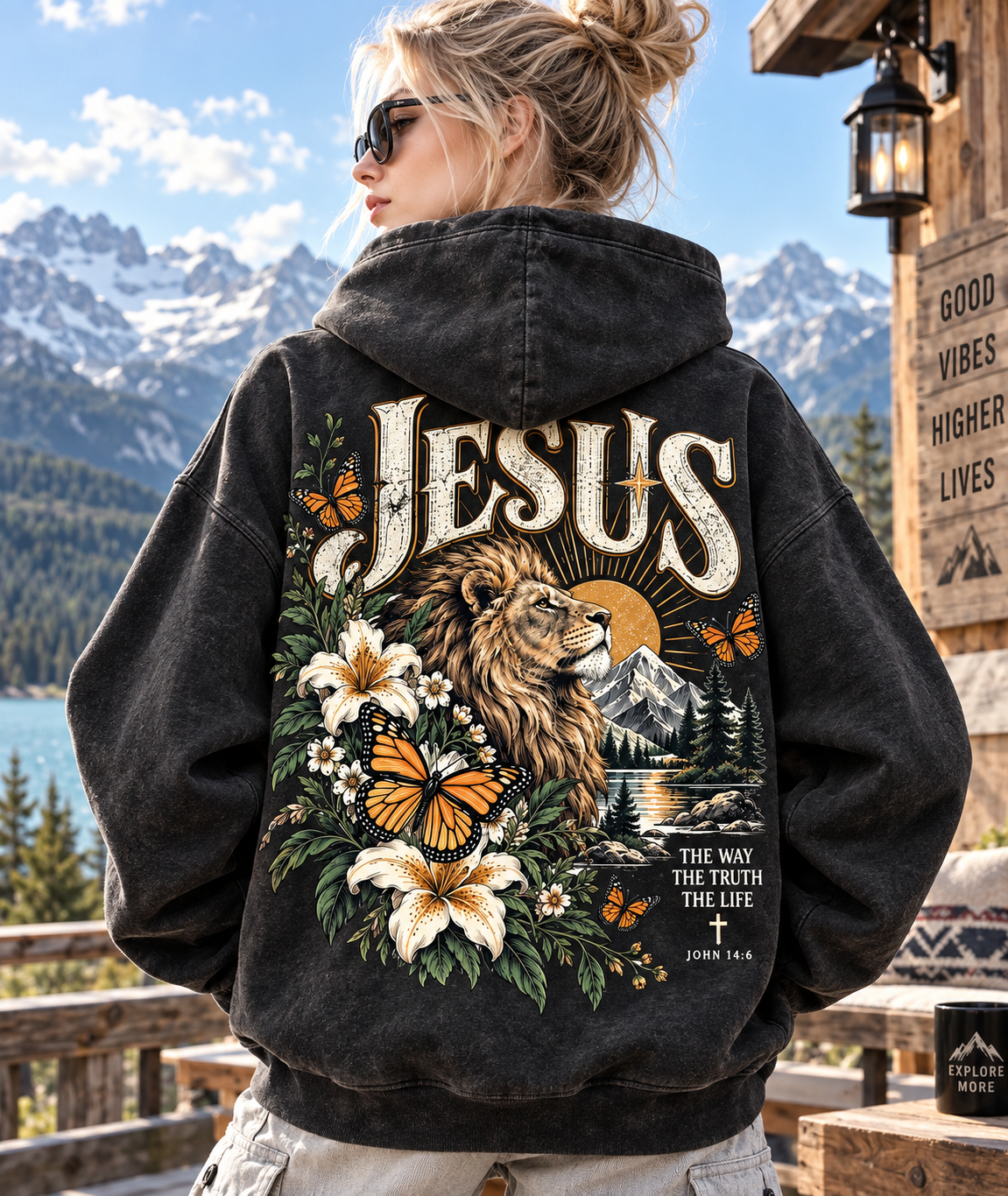 Jesus Lion & Wildflower Vintage Hoodie
