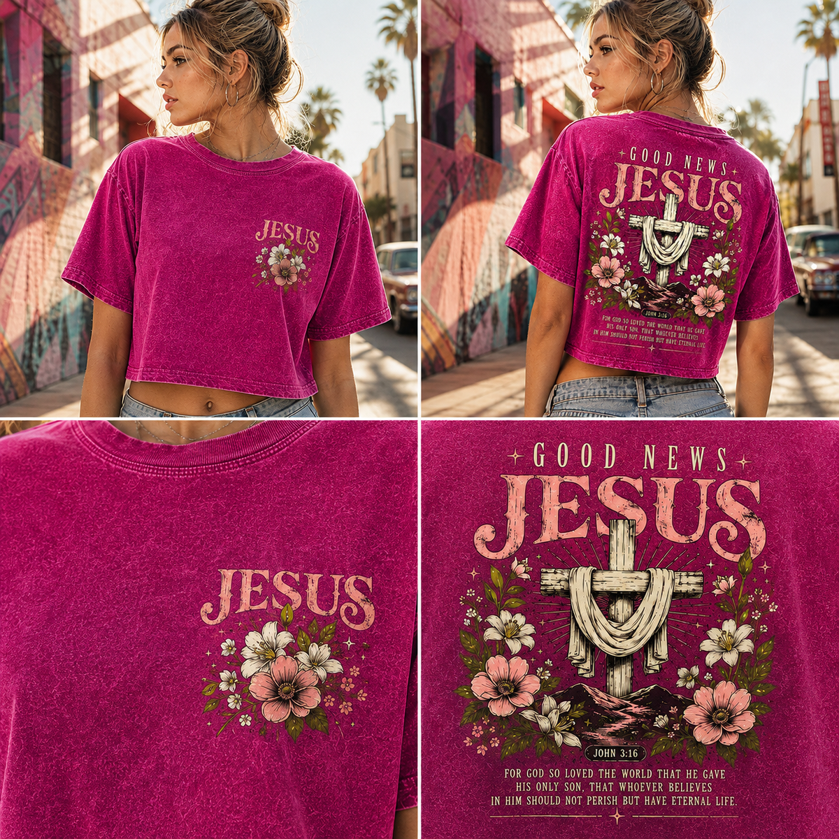 Vintage Jesus Floral Crop Top – Good News Graphic