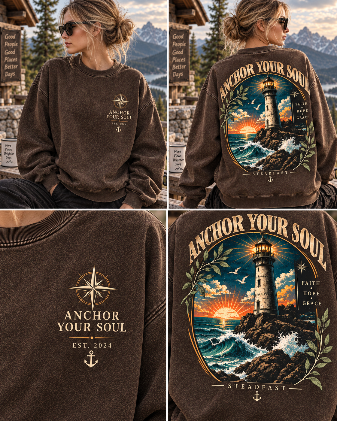 Anchor Your Soul – Vintage Lighthouse Sweatshirt