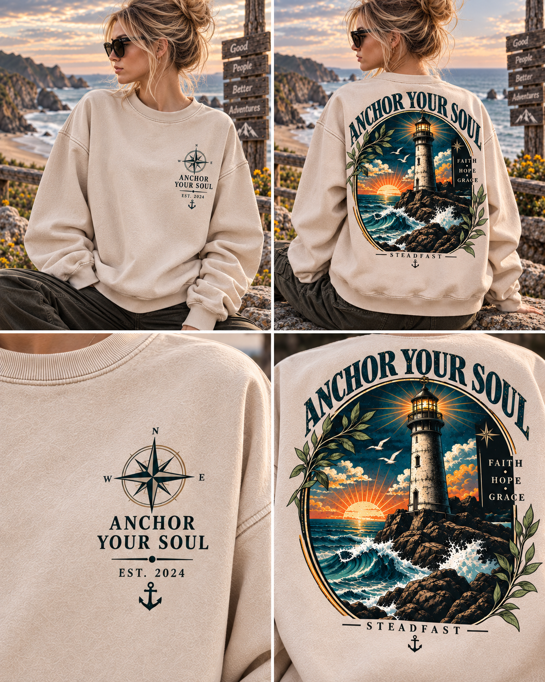 Anchor Your Soul – Vintage Lighthouse Sweatshirt