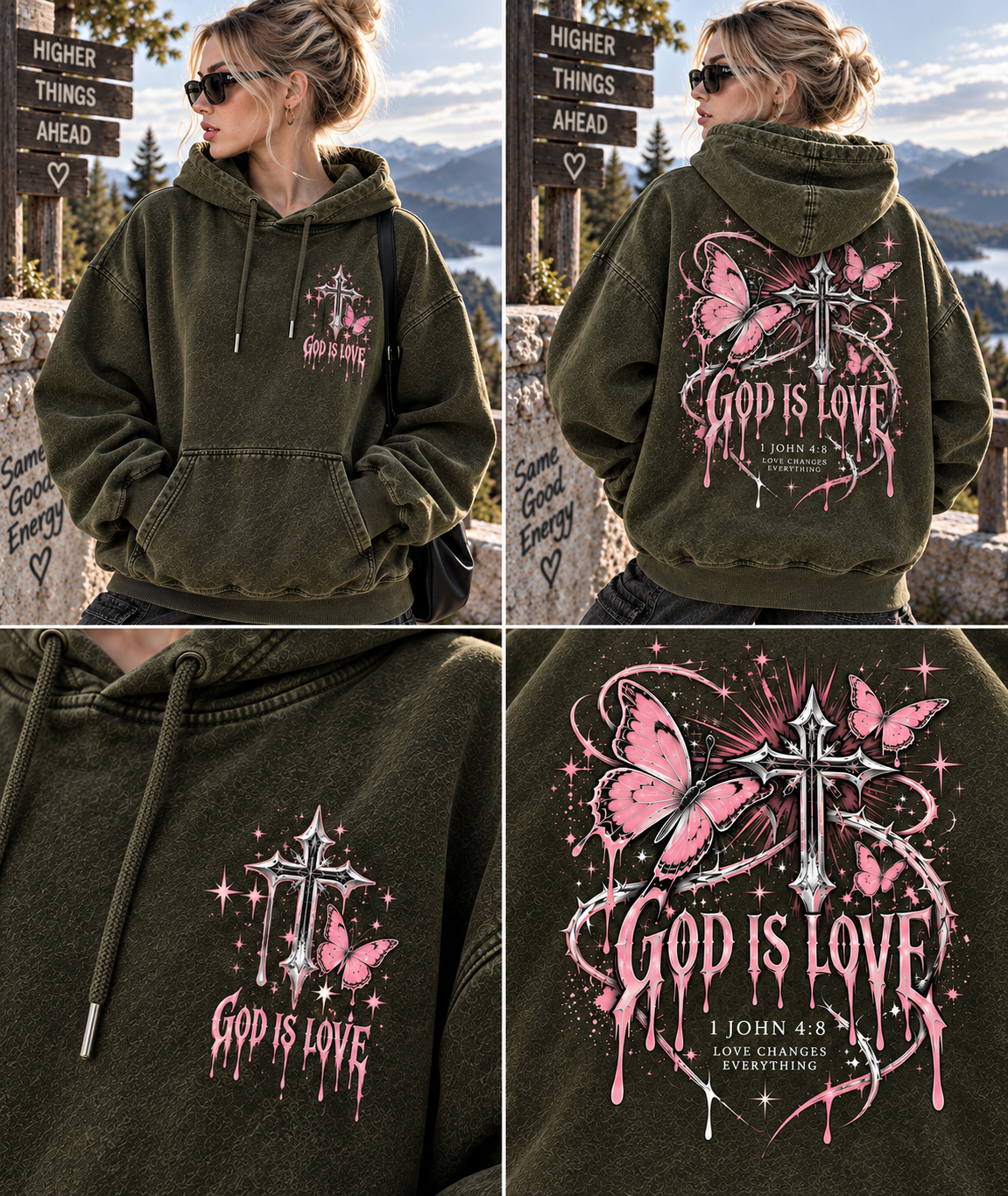 God Is Love Vintage Hoodie – Butterfly Cross
