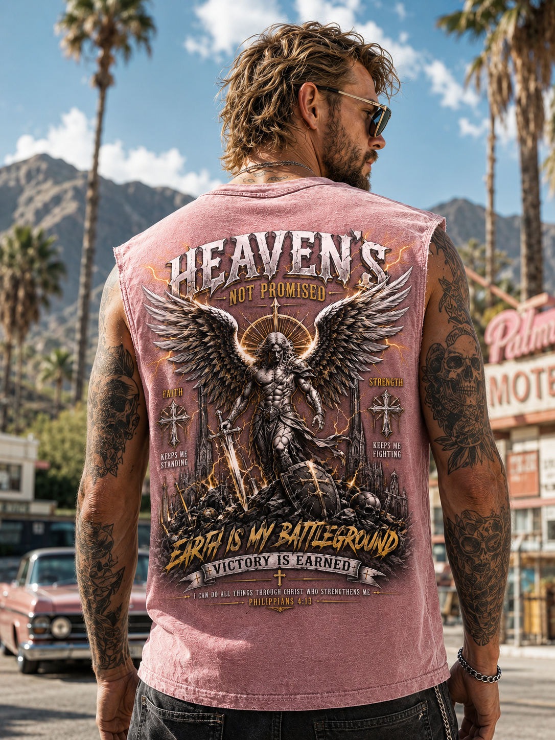 Heaven’s Not Promised – Vintage Washed Black Graphic Muscle Tee