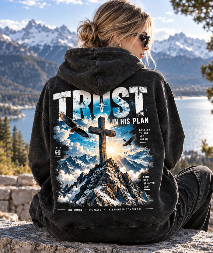 Trust In His Plan Hoodie – Vintage Mountain Faith