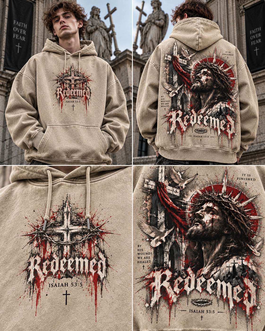 Redeemed Faith Vintage Hoodie – Washed Beige