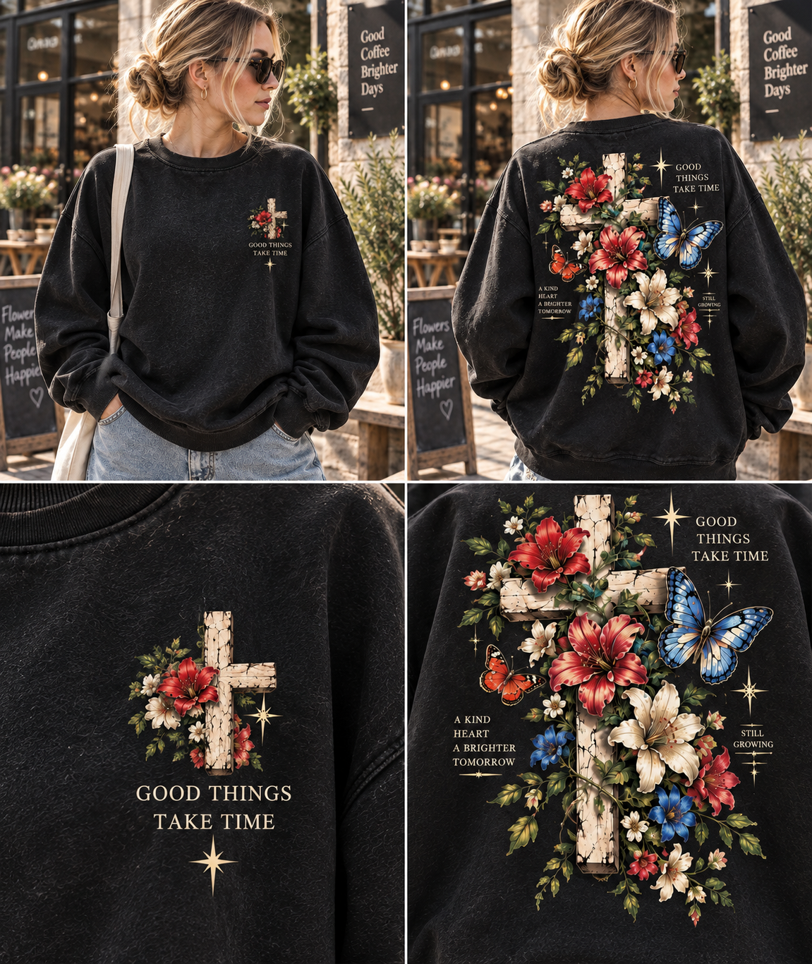 Vintage Floral Cross Sweatshirt – Good Things Take Time