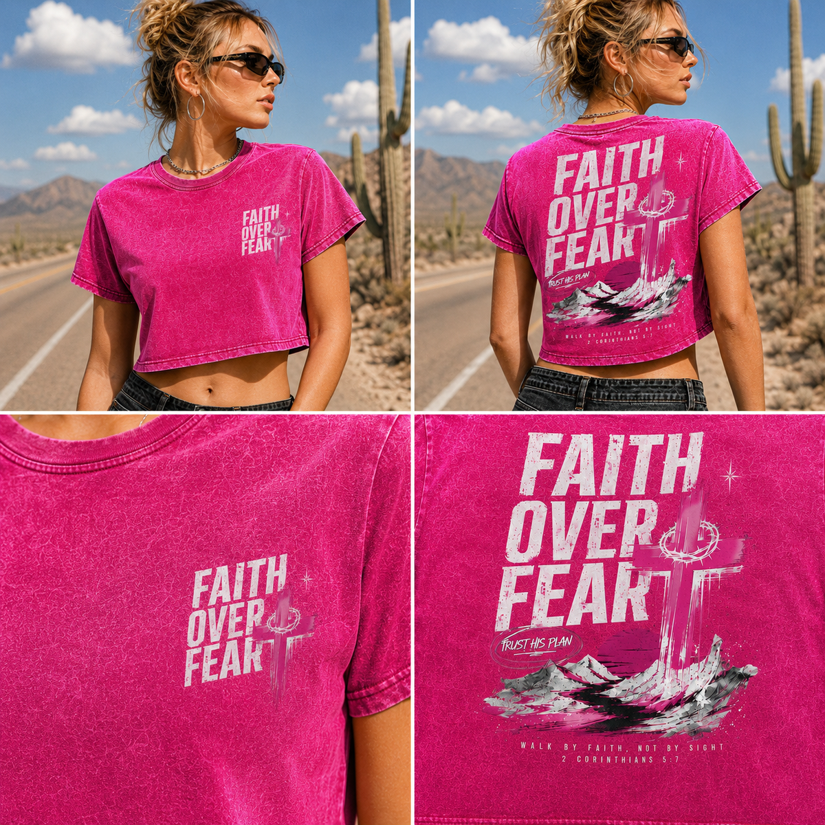 Faith Over Fear – Vintage Cross Crop Top