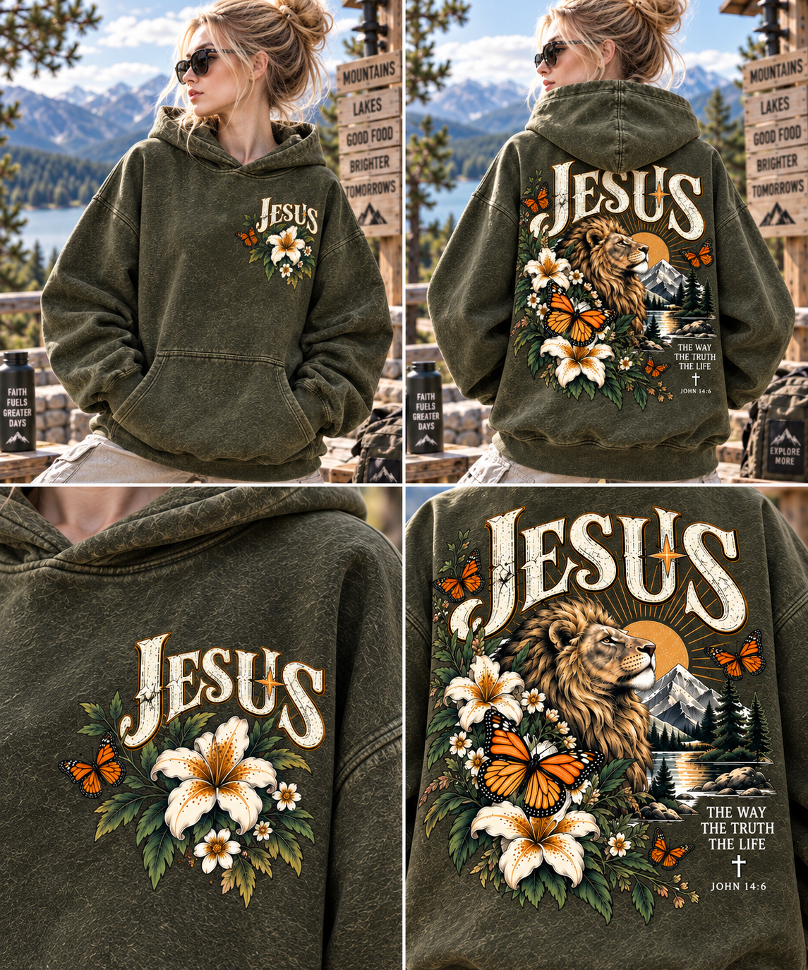 Jesus Lion & Wildflower Vintage Hoodie