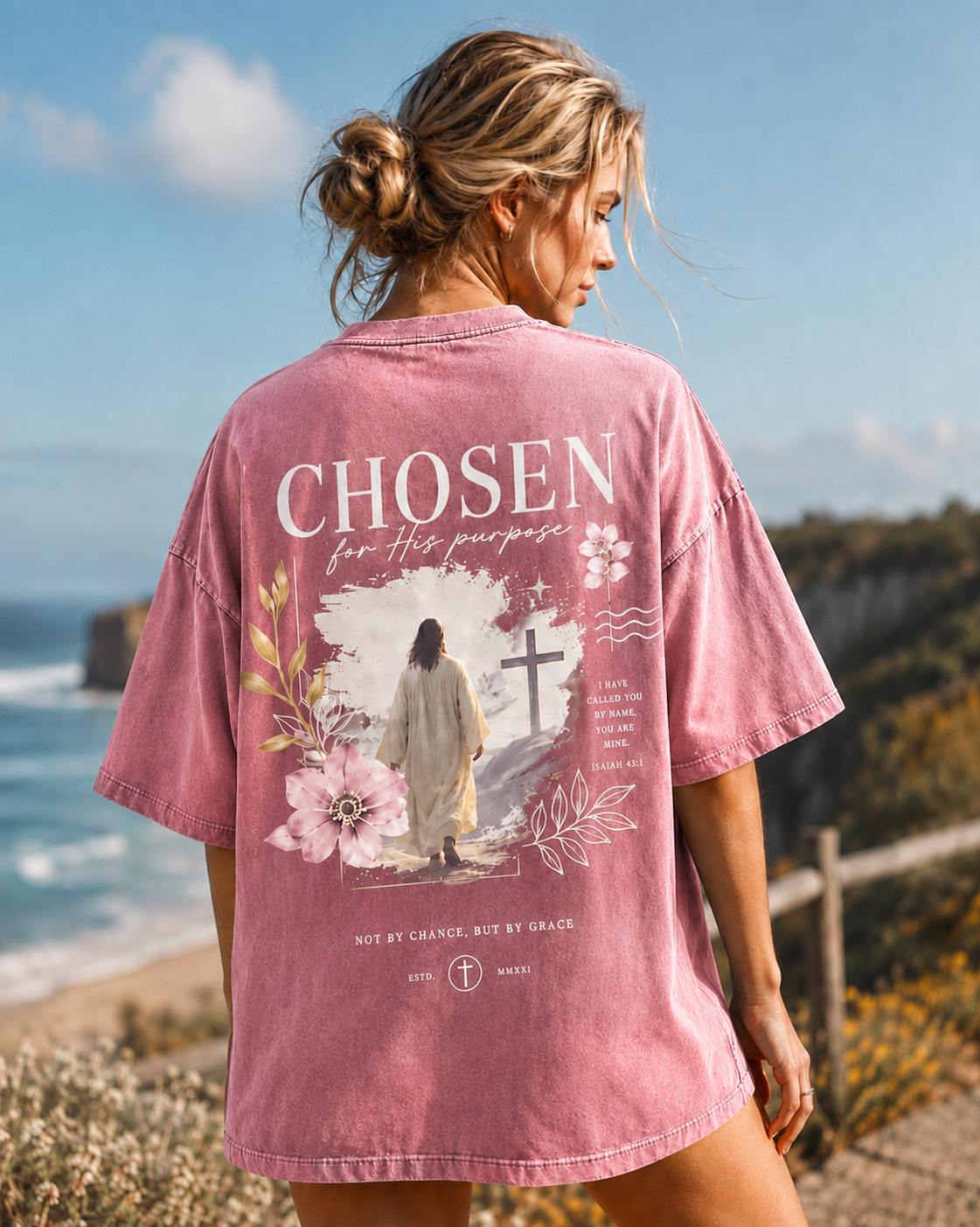 Chosen Faith Graphic Tee – Vintage Washed Oversized T-Shirt