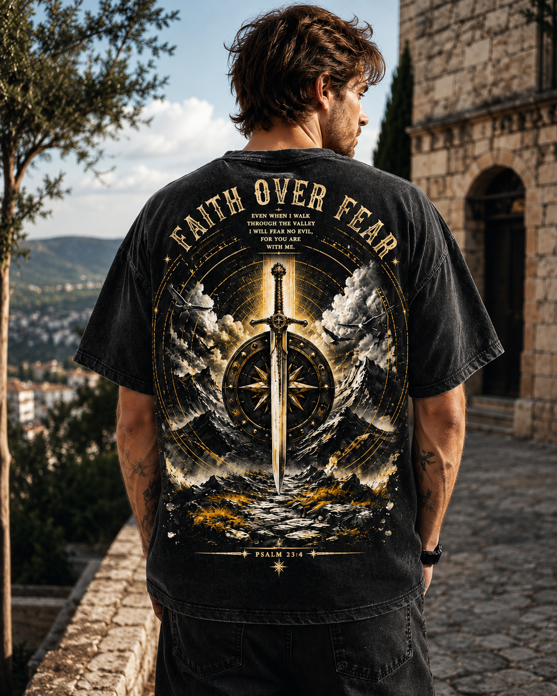 Faith Over Fear – Vintage Washed Black Oversized T-Shirt