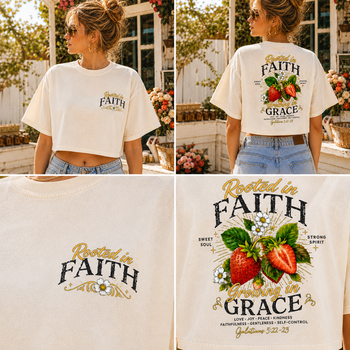 Rooted in Faith Growing in Grace – Vintage Washed Crop Tee