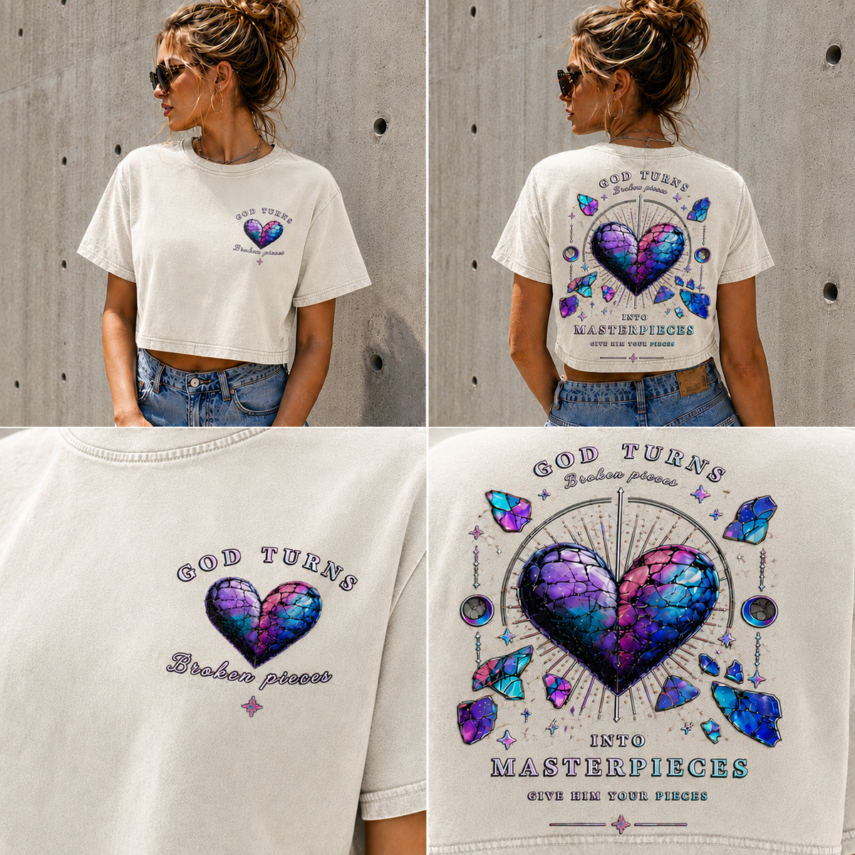 God Turns Broken Pieces – Vintage Graphic Crop Top