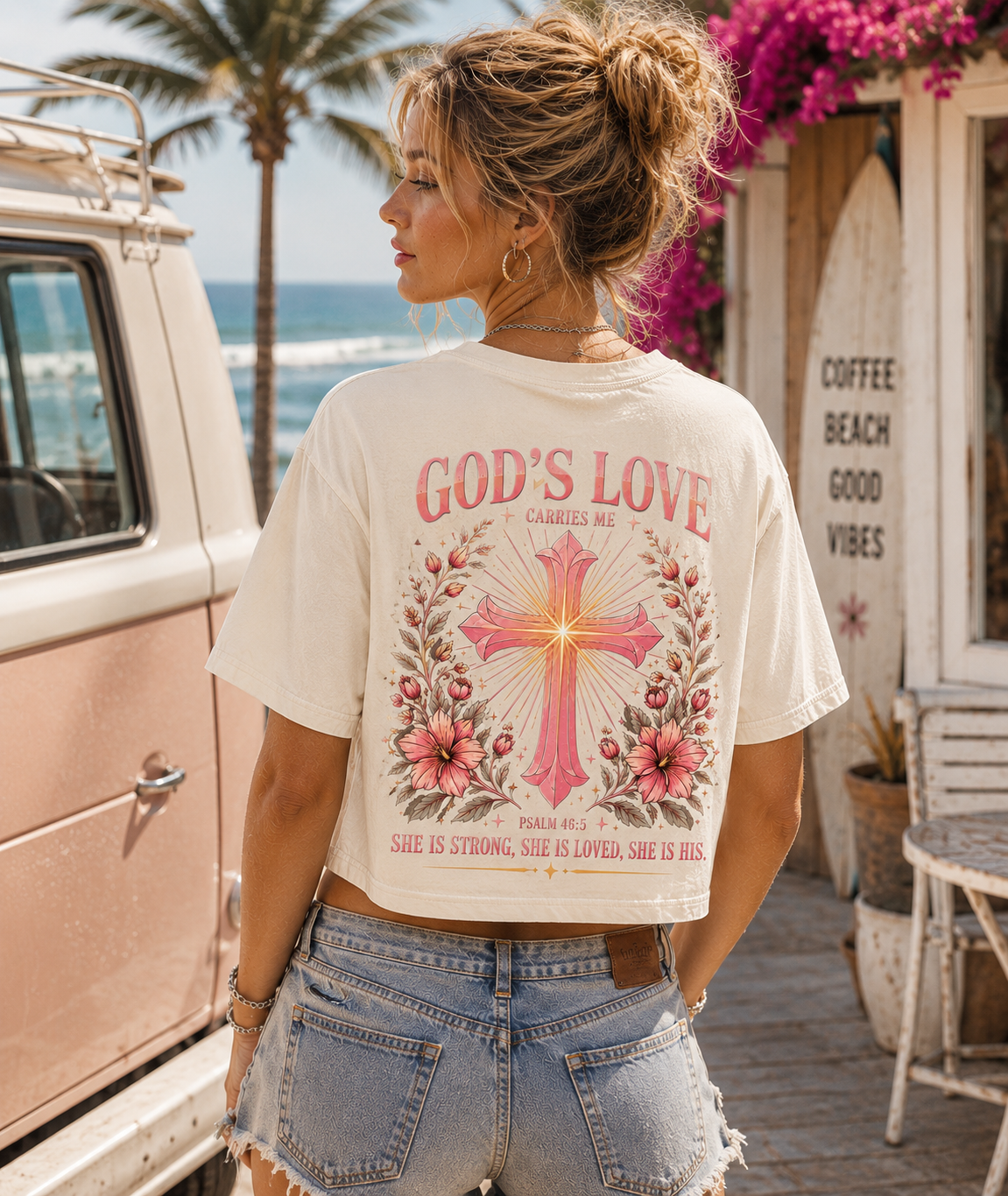 God’s Love Vintage Cross Crop Top – Women’s Faith Tee