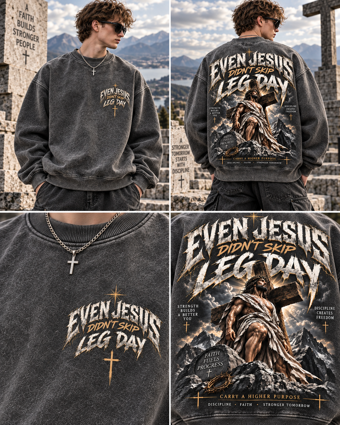 Even Jesus Didn’t Skip Leg Day – Vintage Faith Sweatshirt