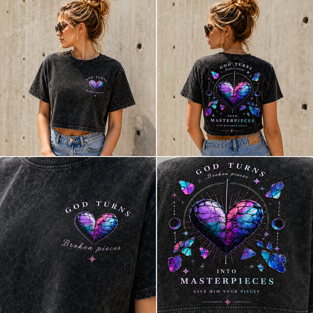 God Turns Broken Pieces – Vintage Graphic Crop Top