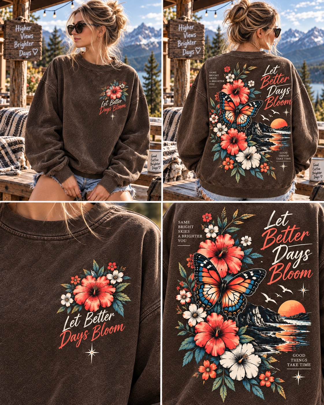 Let Better Days Bloom – Vintage Floral Butterfly Sweatshirt