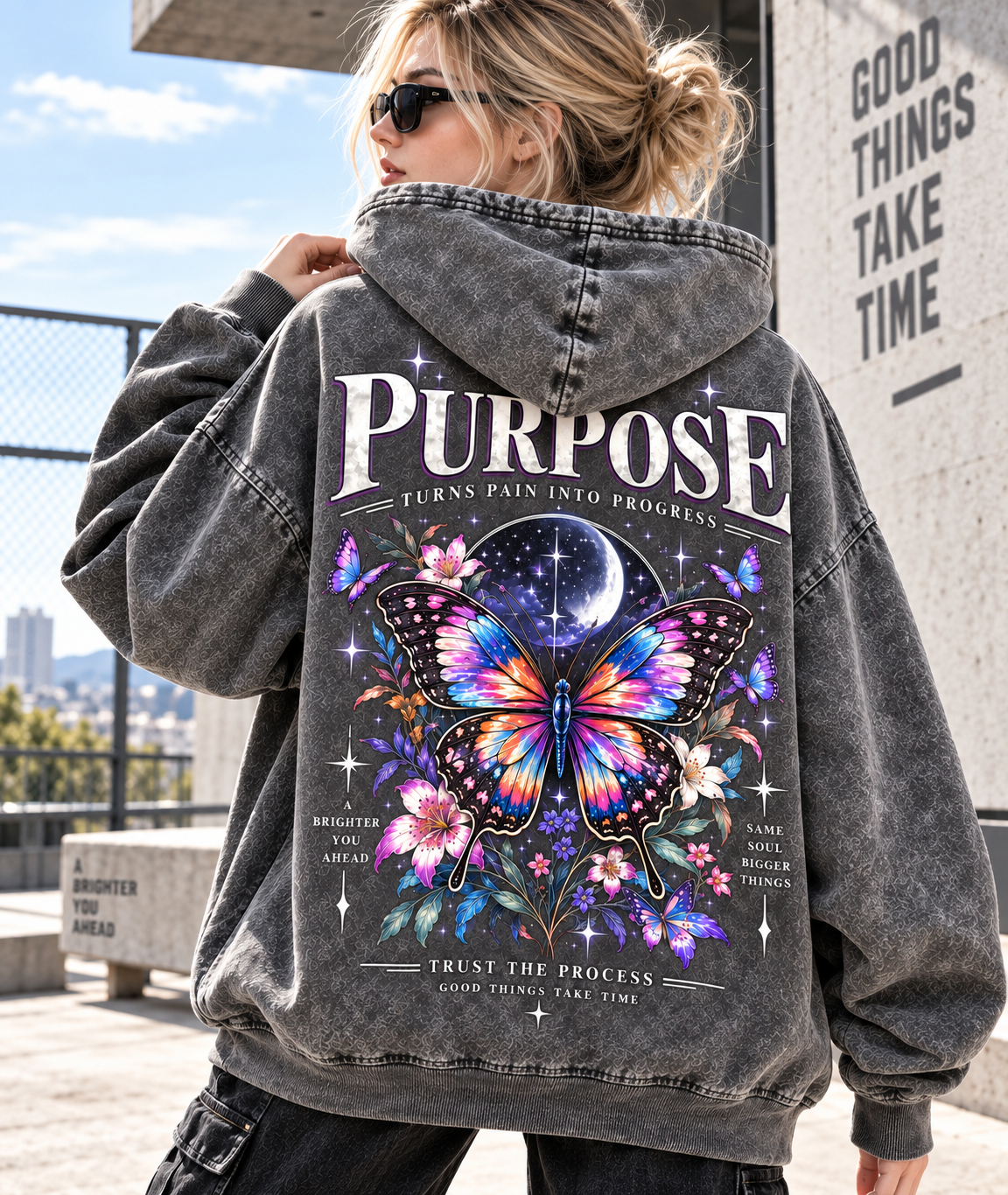 Purpose Butterfly Oversized Washed Hoodie