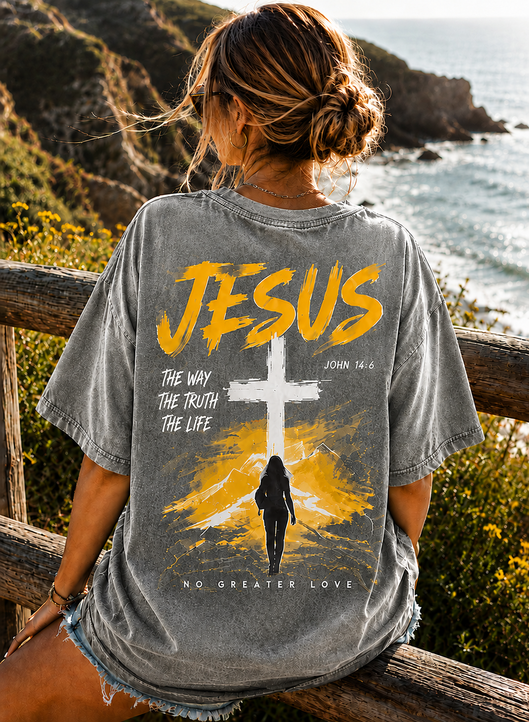 Vintage Jesus Cross Oversized T-Shirt – Faith Graphic Tee
