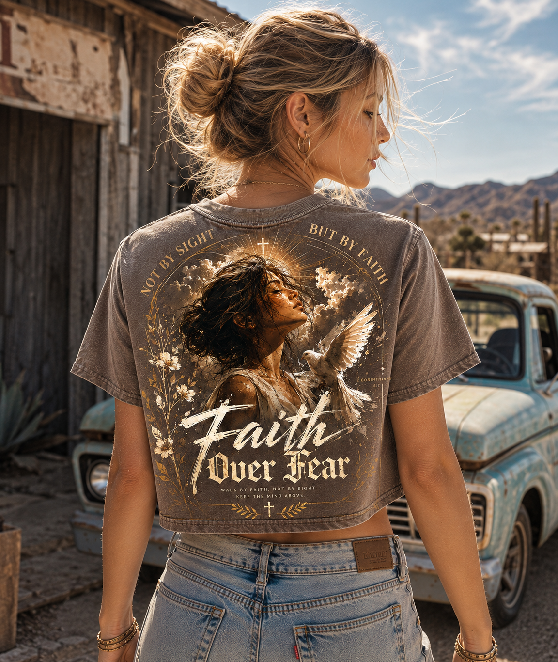 Faith Over Fear – Vintage Christian Crop Top