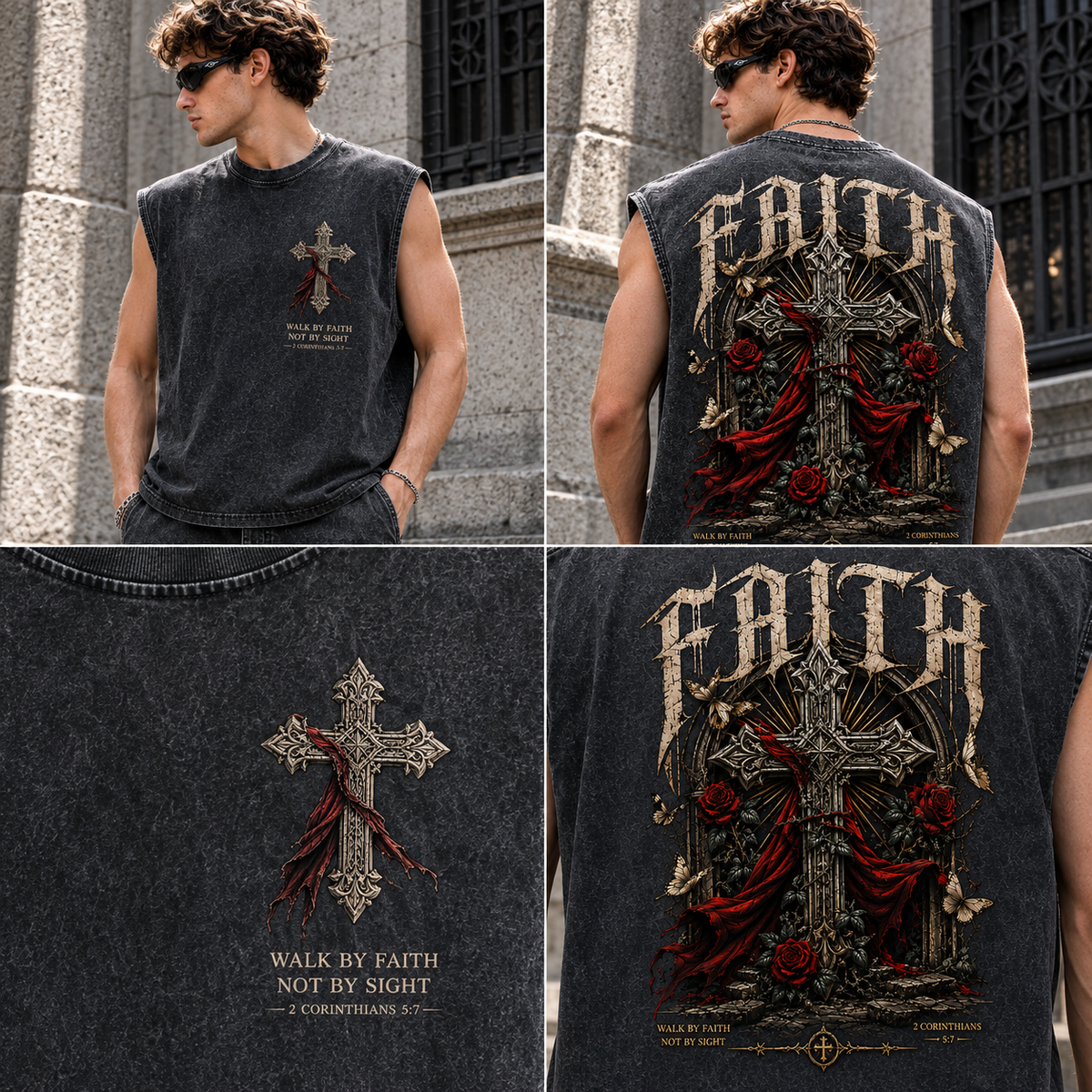 Washed Black Faith Cross Muscle Tee – Vintage Gothic Streetwear