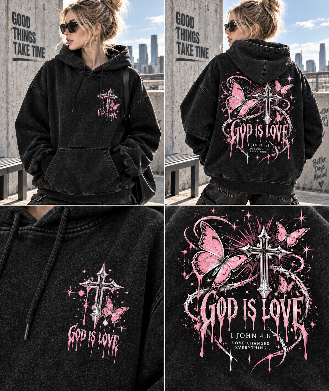 God Is Love Vintage Hoodie – Butterfly Cross