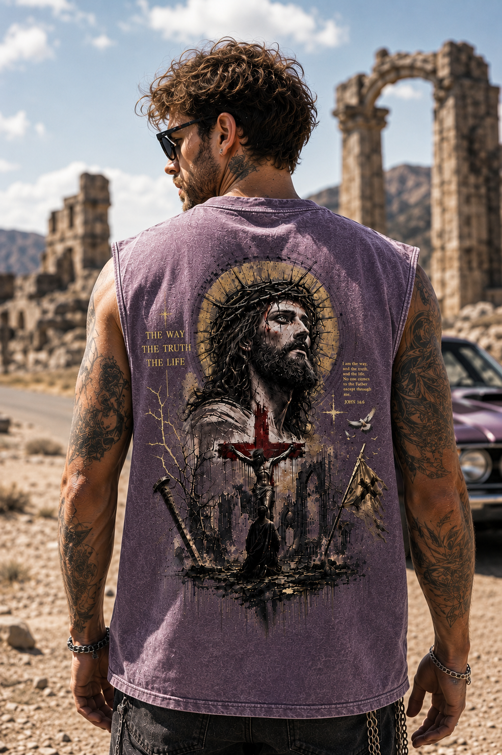 Washed Black Faith Graphic Muscle Tee