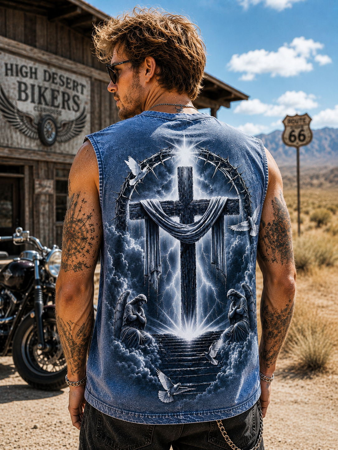 Washed Black Angel Cross – Vintage Faith Muscle Tee