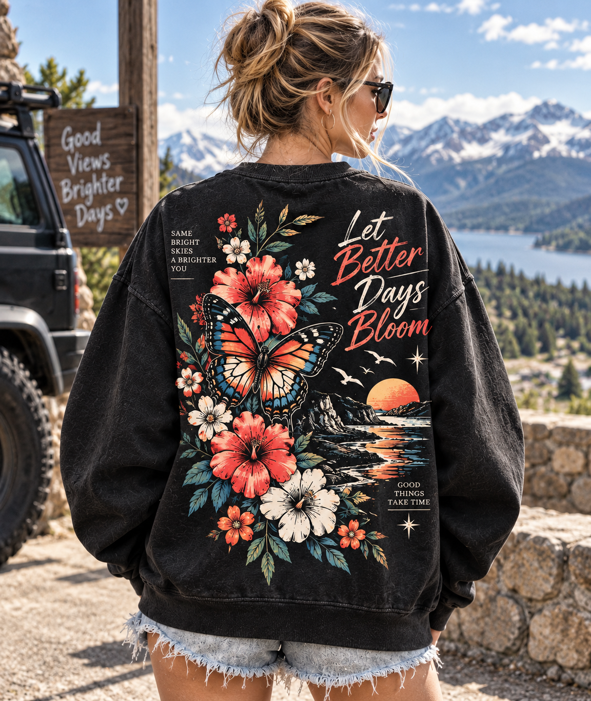 Let Better Days Bloom – Vintage Floral Butterfly Sweatshirt