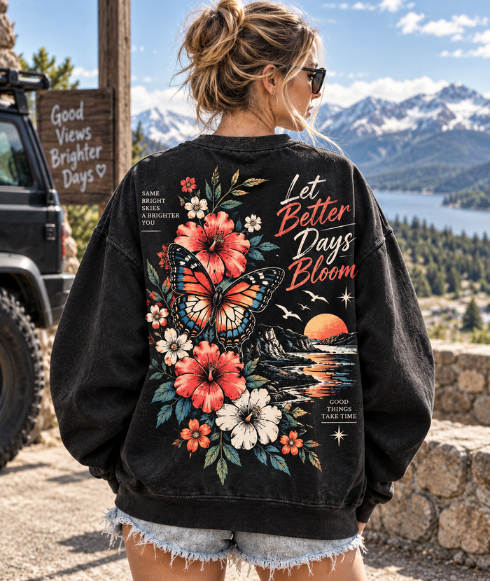 Let Better Days Bloom – Vintage Floral Butterfly Sweatshirt