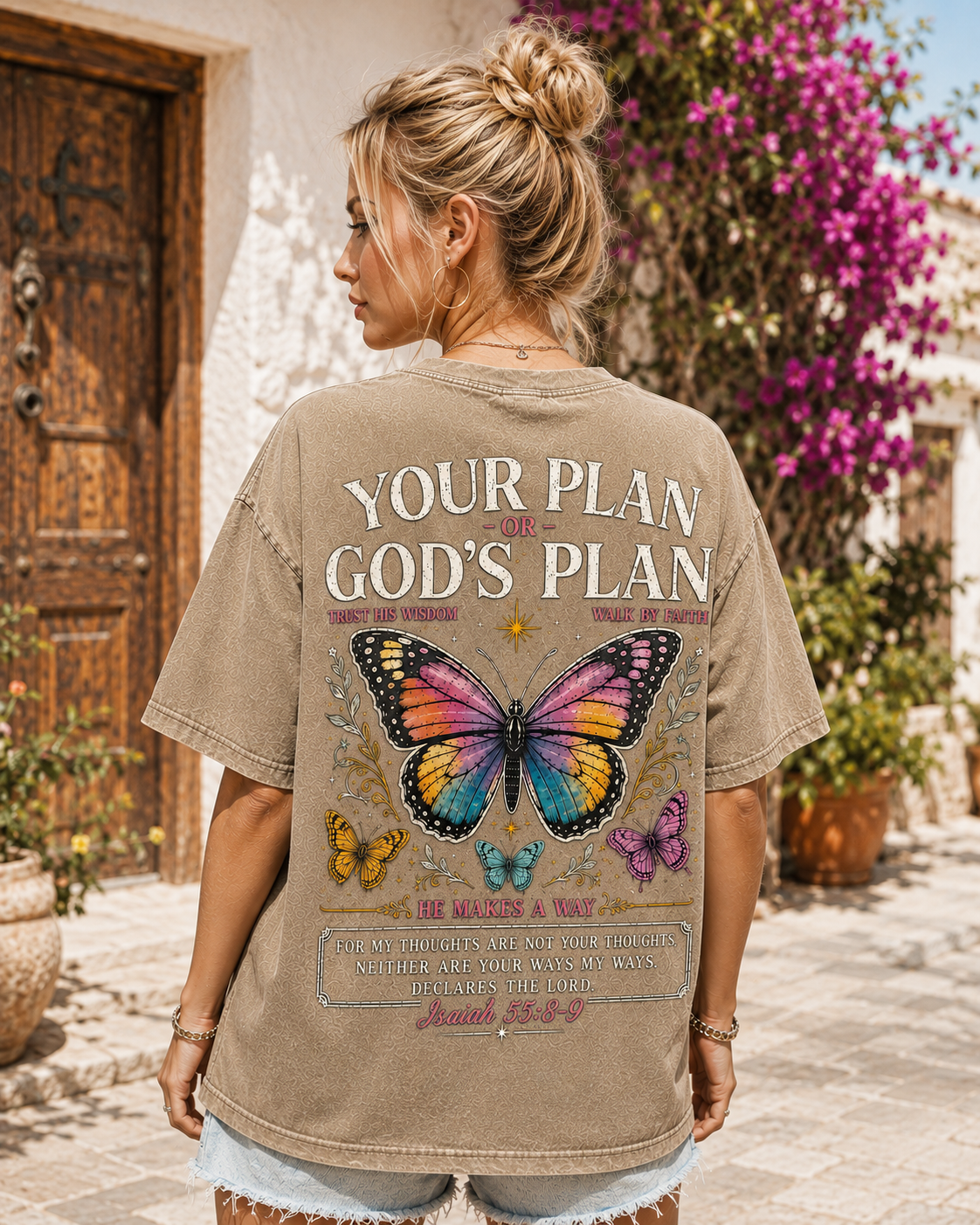 God’s Plan Butterfly Faith Washed Black Tee
