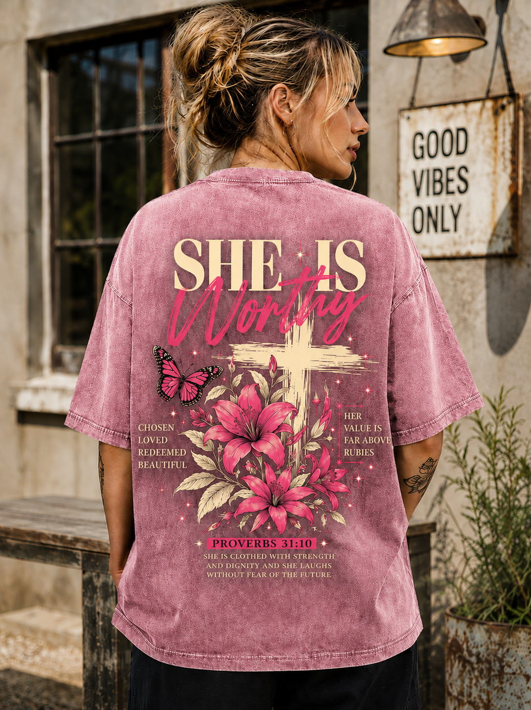 She Is Worthy Vintage Christian T-Shirt