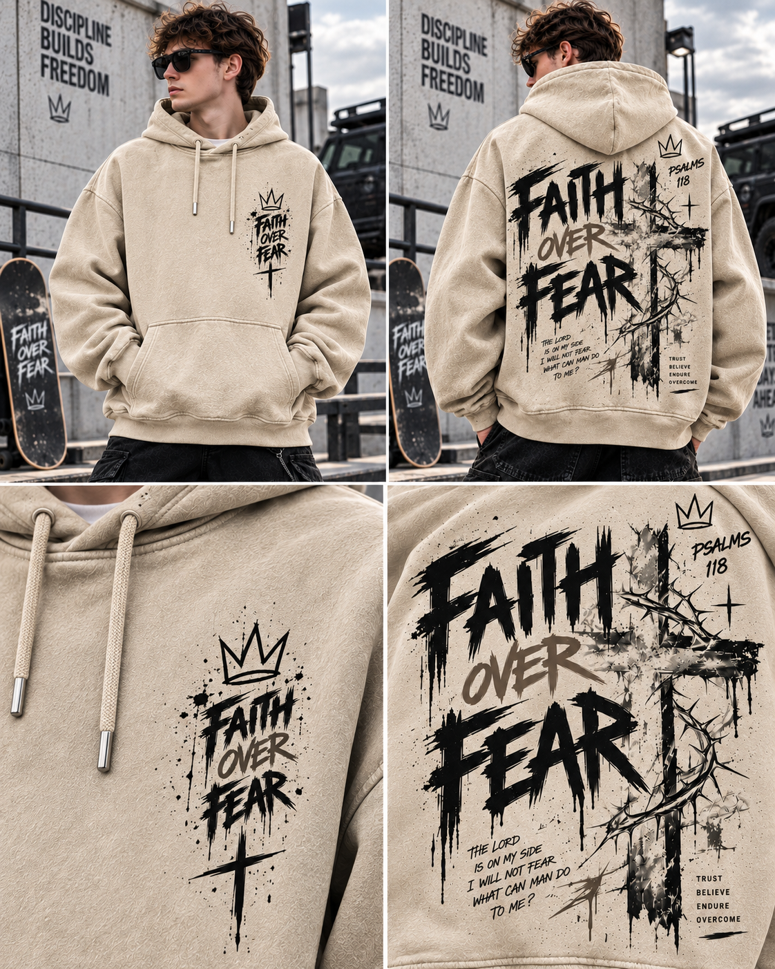 Faith Over Fear – Vintage Christian Streetwear Hoodie