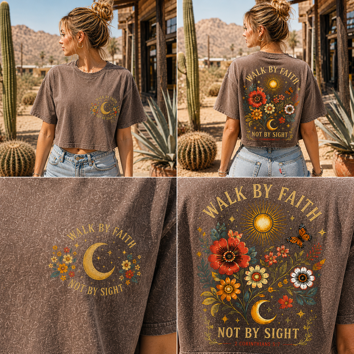 Walk by Faith Crop Top – Vintage Floral Christian Tee