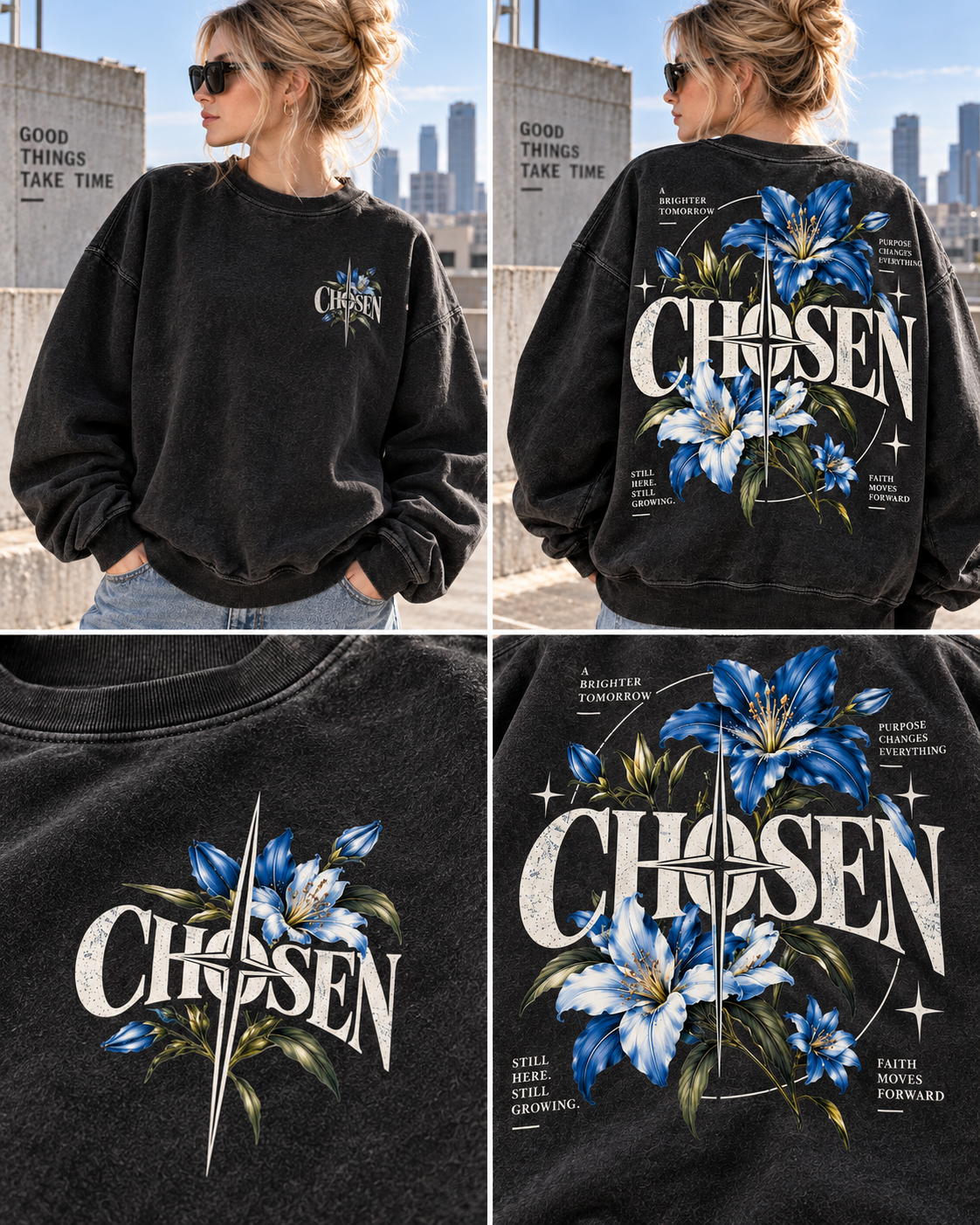 Chosen Floral Vintage Sweatshirt – Blue Lily