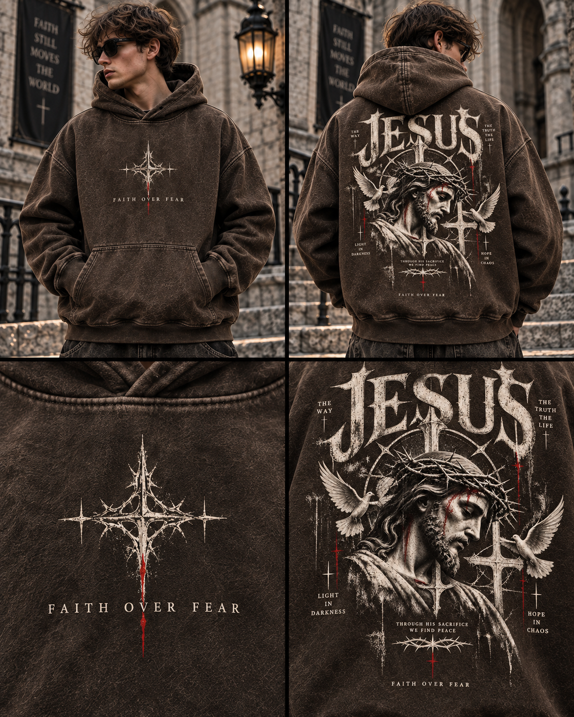 JESUS Faith Over Fear – Vintage Washed Hoodie