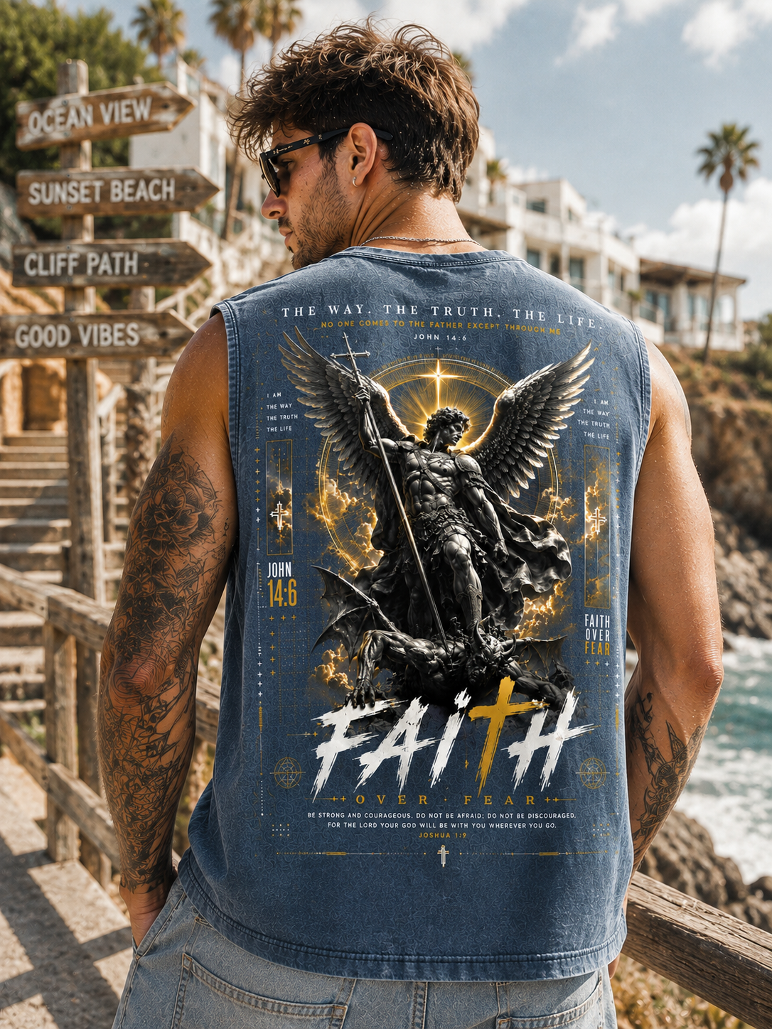Faith Over Fear – Vintage Angel Washed Tank Top