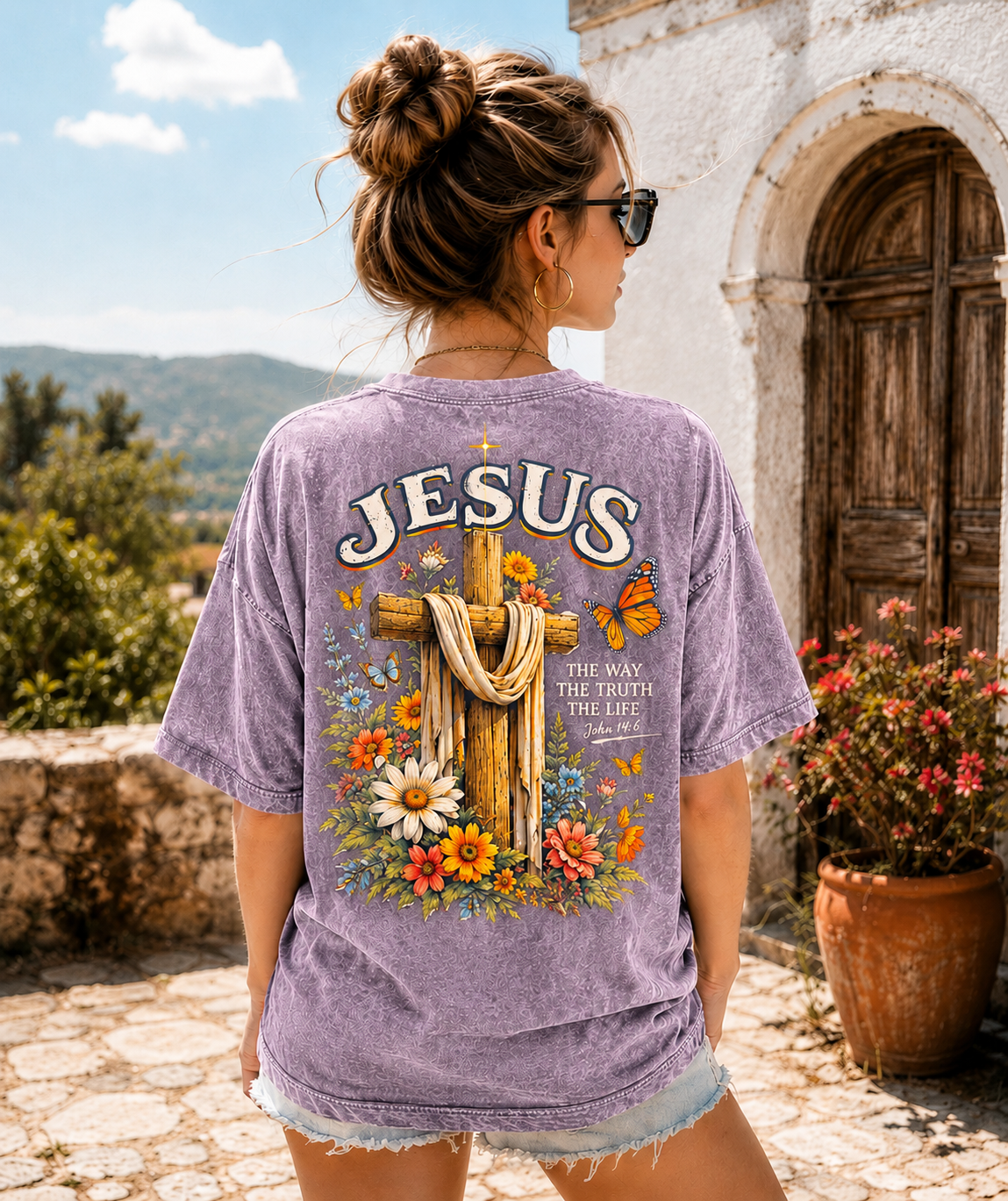 Vintage Jesus Cross Floral Graphic Tee