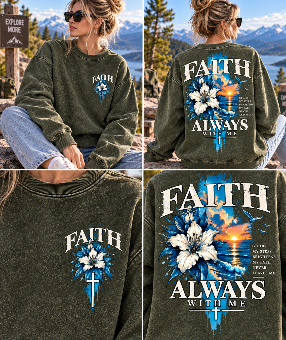 Faith Always With Me – Vintage Floral Sweatshirt