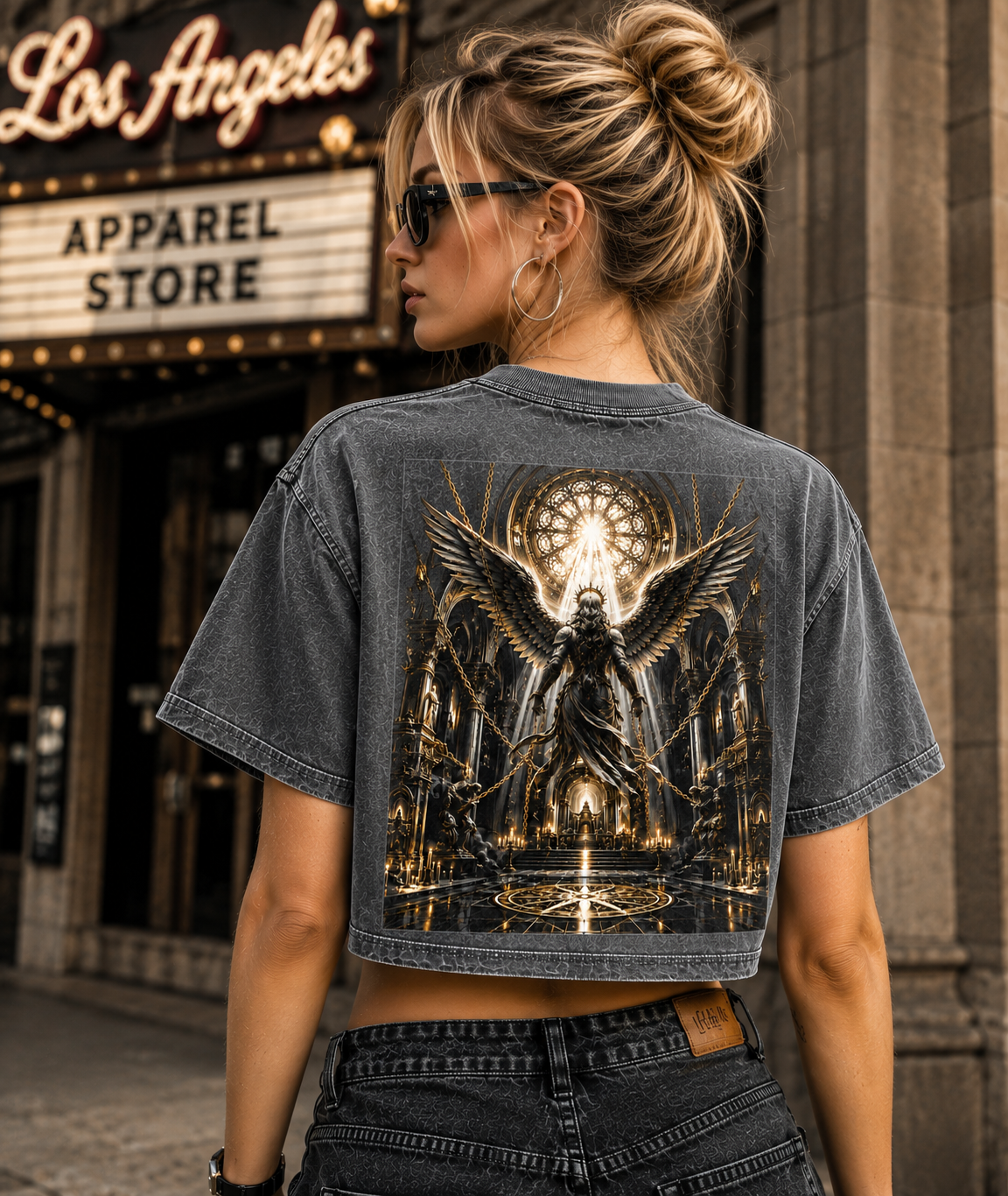 Gothic Angel Cross Washed Crop Tee