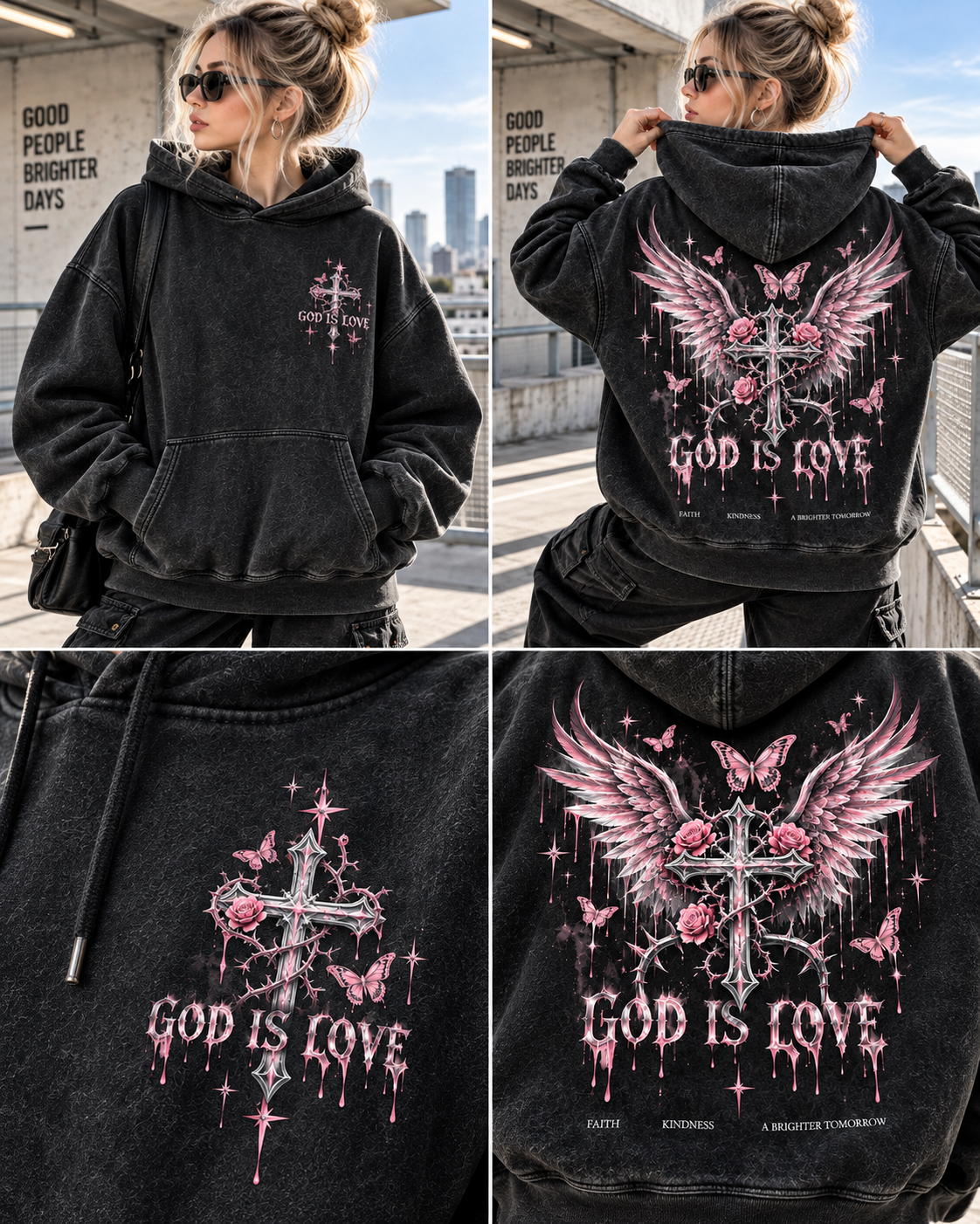 God Is Love Vintage Angel Hoodie