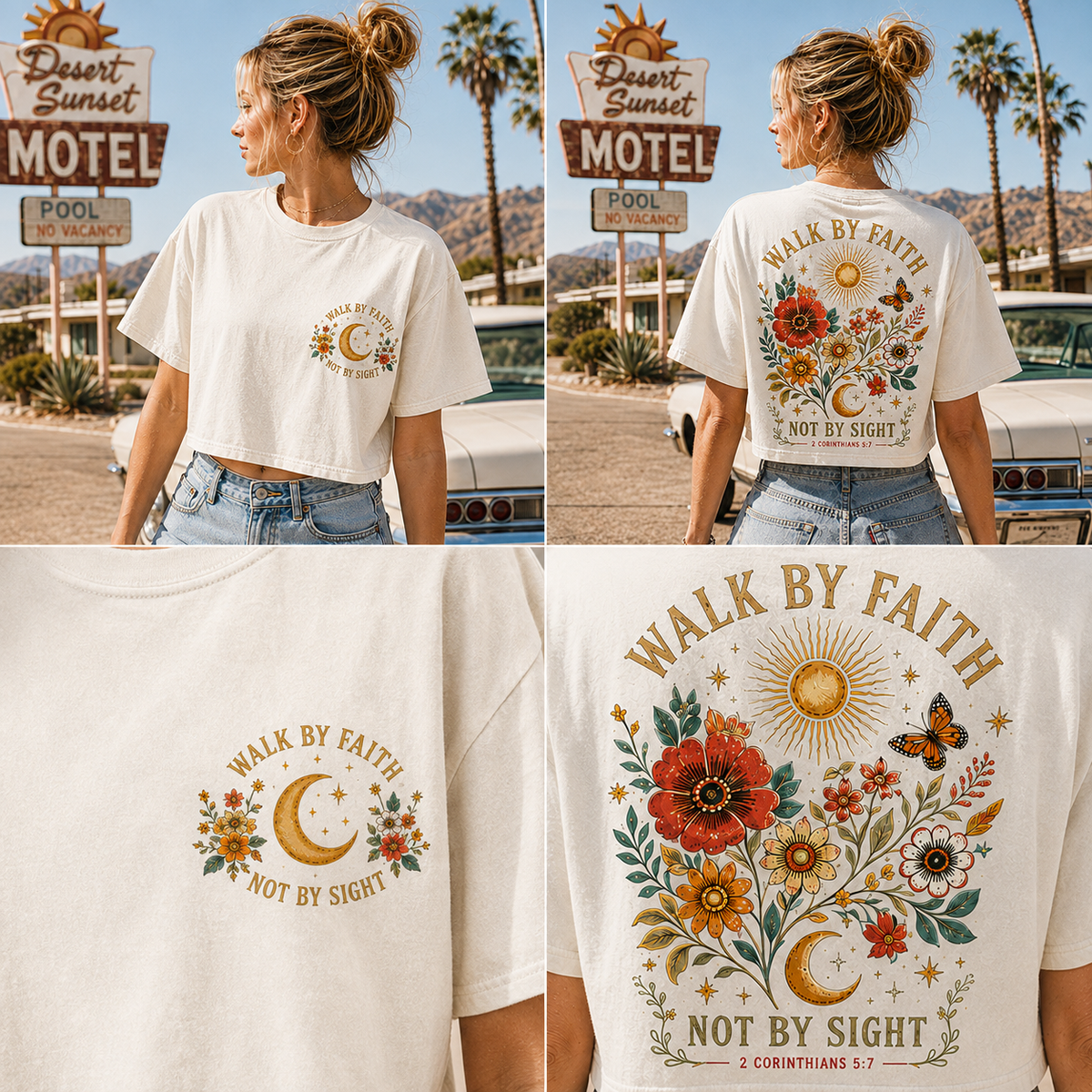 Walk by Faith Crop Top – Vintage Floral Christian Tee