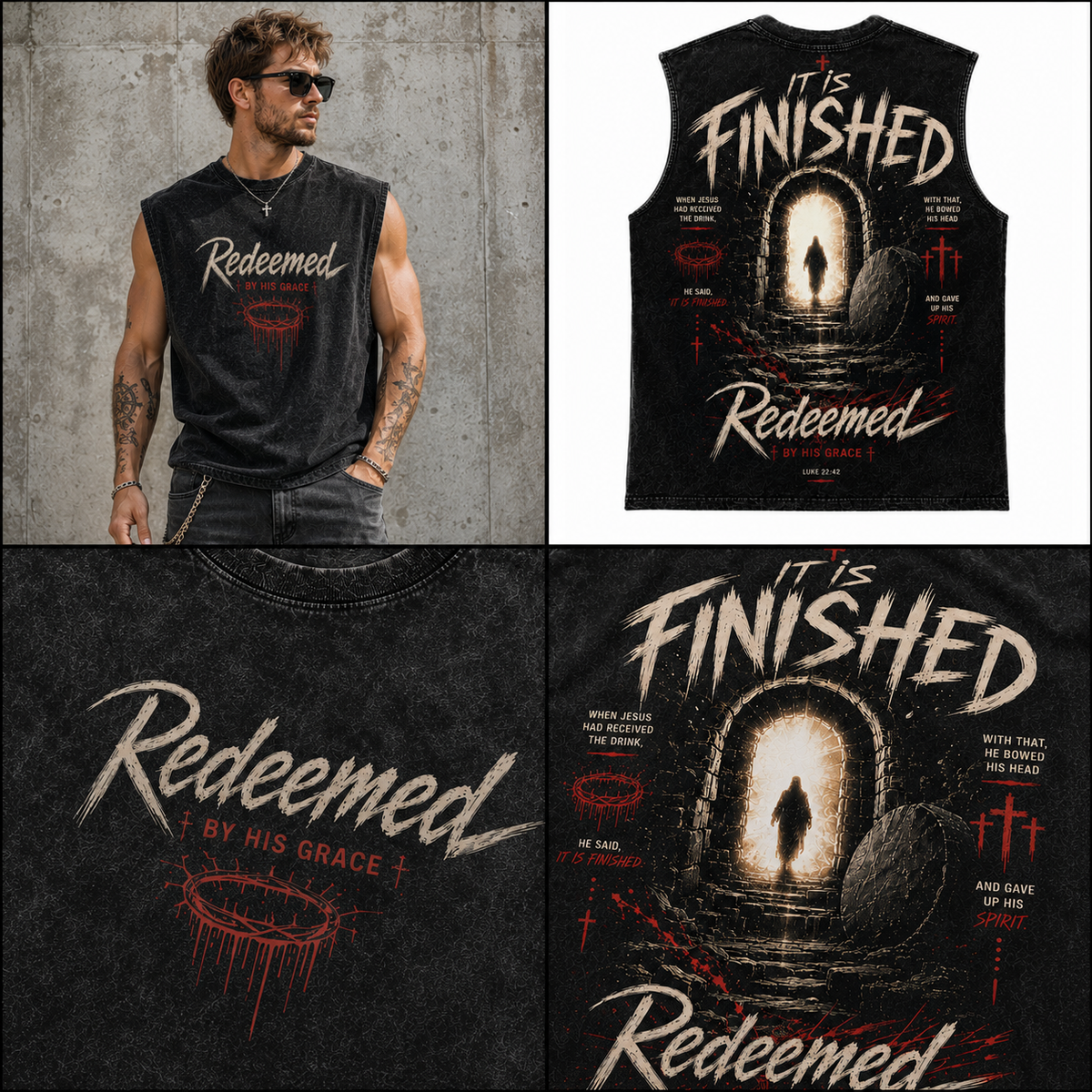 Redeemed by His Grace – Vintage Washed Black Tee