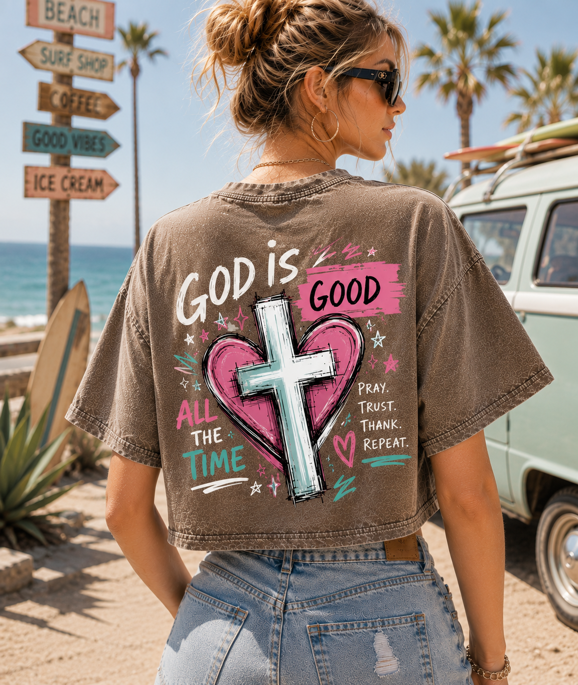 God Is Good – Faith Graphic Washed Crop Top